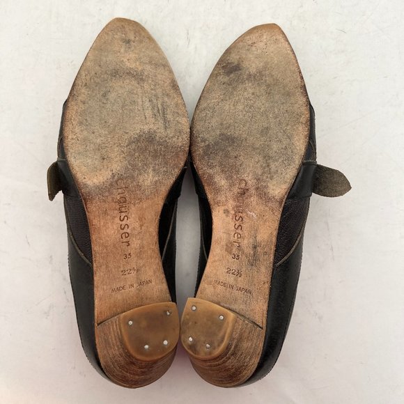 Chausser Black Leather Pointy Toe Mary Jane Low Heels US 6.5 - Picture 10 of 13